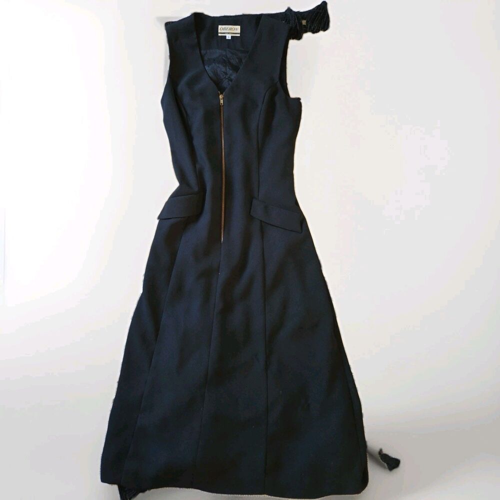 Vintage Oberon NY Women's 6 Black Tuxedo Long Sheath V-Neck Dress Exposed Zipper